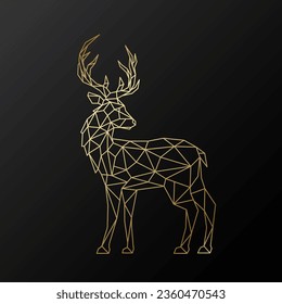 Geometric deer in full growth looks back. Golden wild deer. Modern symbol of Christmas.