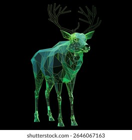 Geometric deer with greenish tones. Ideal for digital art, posters, t-shirts, tech branding, or nature-inspired designs.