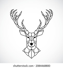 Geometric Deer Head. Abstract polygonal style. Reindeer Line contour for tattoo, emblem, t-shirt design etc. Stock vector illustration.