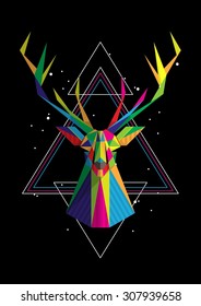 Geometric Deer Head, Colourful Vector Background