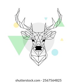 Geometric deer head illustration abstract shapes. Minimalist polygonal deer design animal wildlife concept background