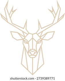 Geometric deer head illustration, angular antler design, modern symmetrical line art, abstract wildlife vector, contemporary decorative symbol