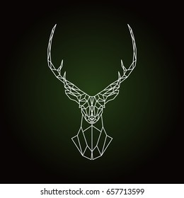 Geometric deer head on dark green background. Vector illustration.
