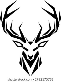 Geometric Deer Head Vector Logo - Minimalist Tribal Stag with Antlers Icon