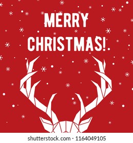 Geometric deer horns. Merry Christmas greeting card with deer and snowflakes . Vector illustration.