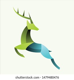 geometric  deer logo design, icon, vector, template, white background with combined green and blue color,modern , attractive, clean 