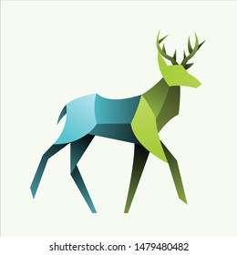 geometric  deer logo design, icon, vector, template, white background with combined green and blue color,modern , attractive, clean 
