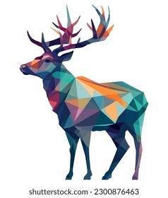 Geometric deer silhouette in winter forest over white