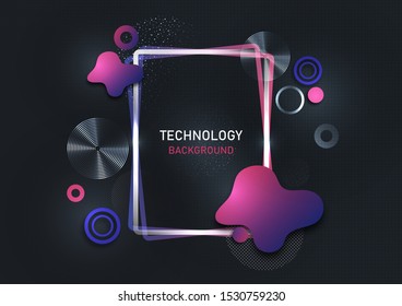Geometric design abstract background. Rectangular frame, fluid, circles, modern business template. Vector illustration for your design.