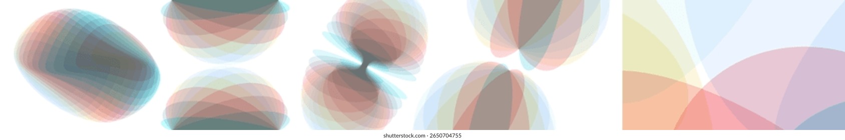 Projeto geométrico. Resumo. Ilustração vetorial de diferentes elementos sobrepostos. Dois objetos esféricos são atraídos um pelo outro. Modelo para cartaz, folheto, banner ou capa de livro.