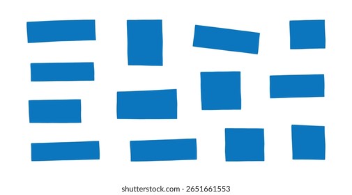 Projeto geométrico Projeto abstrato Preto e azul. Conjunto de papel rasgado, retângulo irregular, quadros de papel rasgado ilustração vetorial. Coleção de fita adesiva preta, washi, mini fita adesivo vetor ilust