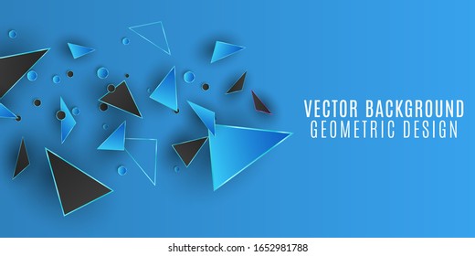 Geometric design background. Blue and black triangles and circles. Abstract polygonal shapes. Template for your project. Vector illustration. EPS 10