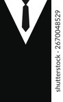 Geometric design background. Tuxedo black suit and tie banner. Business and work template