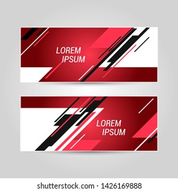 Geometric design banner. Modern design, creative concept, modern diagonal abstract element.  Red and black diagonal lines on  white shape. 