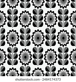 Geometric design with black and white floral pattern, ideal for textiles, merging elegance and creativity