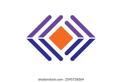Geometric design a bold orange square framed by flowing, overlapping purple lines logo vector art design