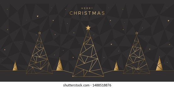 Geometric design with Christmas trees on the black polygonal background