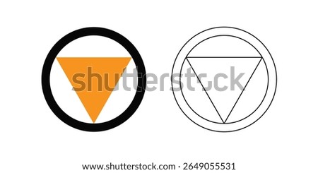 Geometric design of a circle and triangle, one filled with color, the other in outline.