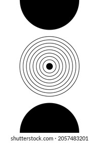 Geometric Design With Circles, Stripes And Rainbow. Black And White Modern Poster. Abstract Wall Art. Digital Art Of Interior Decoration For Print. Abstract Geometric Minimal Poster 