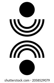Geometric Design With Circles, Stripes And Rainbow. Black And White Modern Poster. Abstract Wall Art. Digital Art Of Interior Decoration For Print