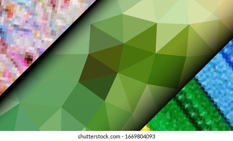  Geometrisches Design. Farbige Farbverlauf-Mosaik-Hintergrund. Geometrisches Dreieck, Mosaik, abstrakter Hintergrund. Mosaik, farbiger Hintergrund. Mosaikstruktur. Die Wirkung von Buntglas. EPS10-Vektorillustration