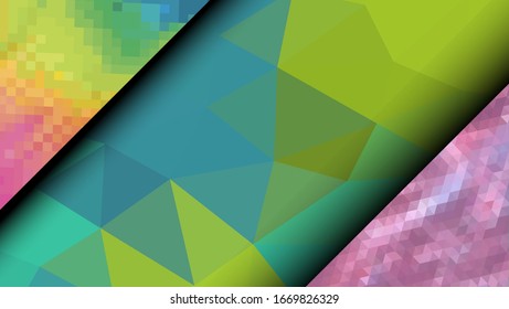  Diseño geométrico. Fondo de mosaico degradado colorido. Triángulo geométrico, mosaico, fondo abstracto. Mosaico, fondo de color. Textura de mosaico. El efecto del vidrio manchado. Vector EPS 10