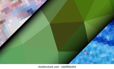  Geometrisches Design. Farbige Farbverlauf-Mosaik-Hintergrund. Geometrisches Dreieck, Mosaik, abstrakter Hintergrund. Mosaik, farbiger Hintergrund. Mosaikstruktur. Die Wirkung von Buntglas. EPS10-Vektorillustration