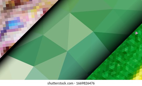  Geometrisches Design. Farbige Farbverlauf-Mosaik-Hintergrund. Geometrisches Dreieck, Mosaik, abstrakter Hintergrund. Mosaik, farbiger Hintergrund. Mosaikstruktur. Die Wirkung von Buntglas. EPS10-Vektorillustration