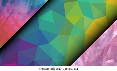  Diseño geométrico. Fondo de mosaico degradado colorido. Triángulo geométrico, mosaico, fondo abstracto. Mosaico, fondo de color. Textura de mosaico. El efecto del vidrio manchado. Vector EPS 10