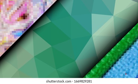  Diseño geométrico. Fondo de mosaico degradado colorido. Triángulo geométrico, mosaico, fondo abstracto. Mosaico, fondo de color. Textura de mosaico. El efecto del vidrio manchado. Vector EPS 10