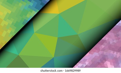  Diseño geométrico. Fondo de mosaico degradado colorido. Triángulo geométrico, mosaico, fondo abstracto. Mosaico, fondo de color. Textura de mosaico. El efecto del vidrio manchado. Vector EPS 10