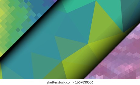  Diseño geométrico. Fondo de mosaico degradado colorido. Triángulo geométrico, mosaico, fondo abstracto. Mosaico, fondo de color. Textura de mosaico. El efecto del vidrio manchado. Vector EPS 10