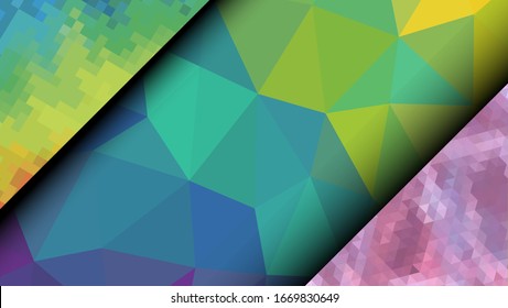  Diseño geométrico. Fondo de mosaico degradado colorido. Triángulo geométrico, mosaico, fondo abstracto. Mosaico, fondo de color. Textura de mosaico. El efecto del vidrio manchado. Vector EPS 10