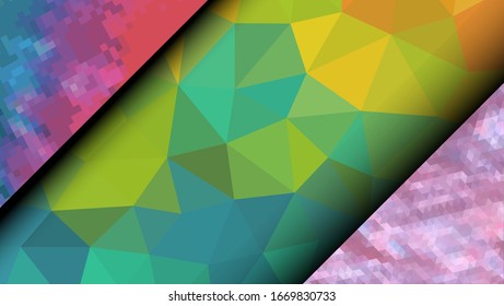  Diseño geométrico. Fondo de mosaico degradado colorido. Triángulo geométrico, mosaico, fondo abstracto. Mosaico, fondo de color. Textura de mosaico. El efecto del vidrio manchado. Vector EPS 10