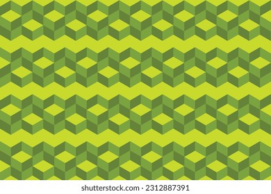 Geometric design: complexing green cube step on the light green background 