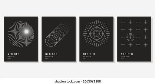 Geometric design cover set. Monochrome geometric shapes from lines. Vector graphic design. 18x24 in.