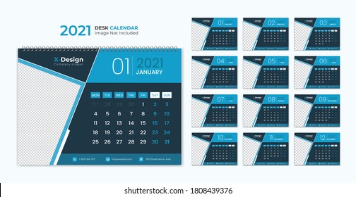 Plantilla del Calendario 2021 de la Mesa de diseño geométrico, Calendario 2021