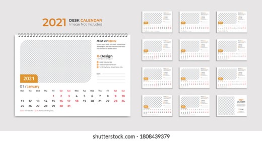 Geometric design Desk Calendar 2021 Template, Calendar 2021