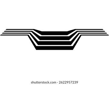 Geometric design element. black thick parallel lines on a white background, Racing stripe. Minimalistic design on a light background. Pattern for a sports car, boat, sportswear, toy. Vector background