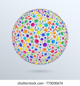 Geometric Design Element Isolated 3d Sphere of Colorful Gradient Circles. Bright Rainbow Ball.