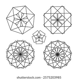 Geometric design elements set. Abstract reticulate background for certificate diploma design. Polygons polyhedron abstraction line icons