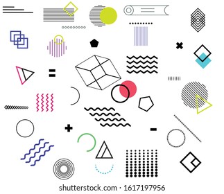 geometric design elements set,Memphis design ,Vector abstract geometric line graphic shapes