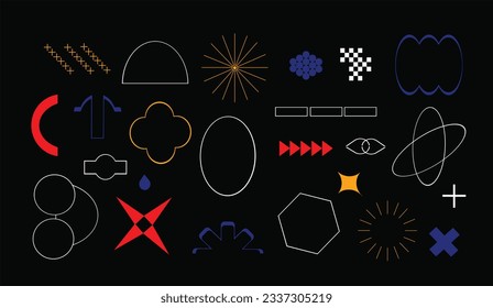 Geometric design elements with simple shapes, frames, abstract geometric shapes. Brutalism.