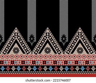 Geometric design Ethnic pattern Seamless pattern Ikat Bohemian for print fabric cloth dress Sarong carpet curtains black background 