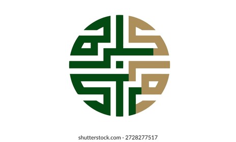 Um desenho geométrico com uma forma abstrata e elementos entrelaçadosName