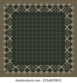 Geometric design featuring earthy brown and green tones. Ideal for backgrounds, textiles, and decor projects, offering a blend of traditional and contemporary style.