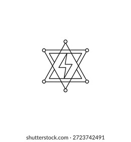 Geometric design featuring a six pointed star with a lightning bolt