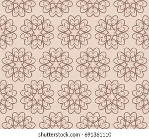 geometric design with floral ornament. seamless vector illustratio. coffee color. print for fabric, wallpaper