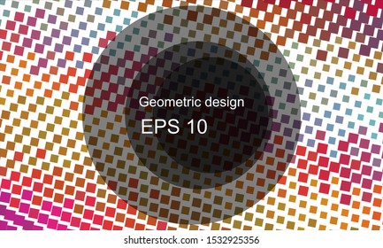 Geometric design halftone with a set of colorful abstract circles. Multicolor, rainbow vector layout with lines, rectangles. Decorative design in an abstract style with rectangles. EPS 10 Vector