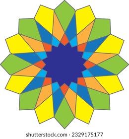 geometric design image of a triangle in yellow, green, orange and blue colors forming a circle